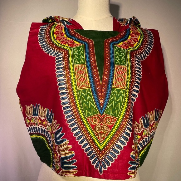 Women's African Print Crop Top Hoody Handmade Dashiki 90’s Streetwear Small-Med - Picture 2 of 5